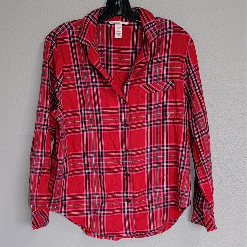 VICTORIA SECRET PLAID SLEEPWEAR SHIRT/ XS